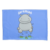 Cute hippo springende cartoon illustratie kussensloop (Voorkant)