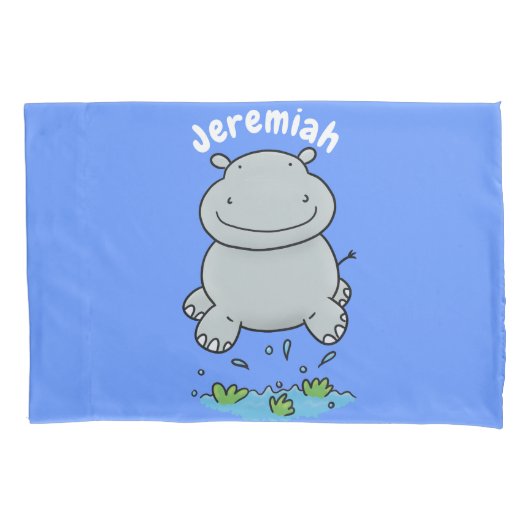 Cute hippo springende cartoon illustratie kussensloop (Voorkant)