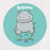 Cute hippo springende cartoon illustratie labels (Design 2)