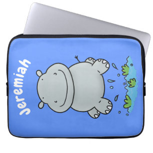 Cute hippo springende cartoon illustratie laptop sleeve