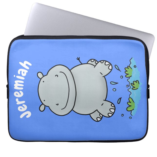 Cute hippo springende cartoon illustratie laptop sleeve (Voorkant)