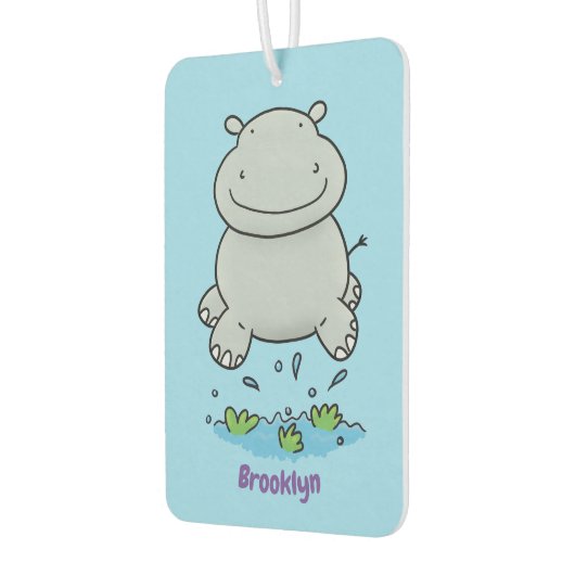Cute hippo springende cartoon illustratie luchtverfrisser (Links)
