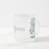 Cute hippo springende cartoon illustratie matglas koffiemok (Voorkant rechts)
