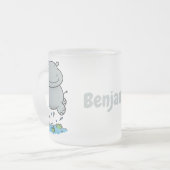 Cute hippo springende cartoon illustratie matglas koffiemok (Voorkant links)