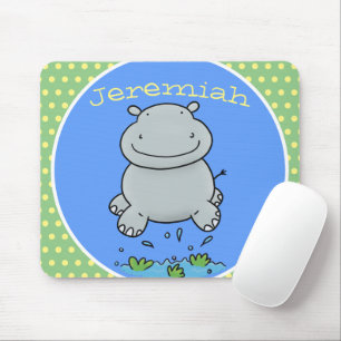 Cute hippo springende cartoon illustratie muismat