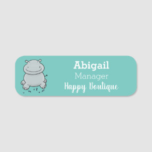 Cute hippo springende cartoon illustratie naamplaatje