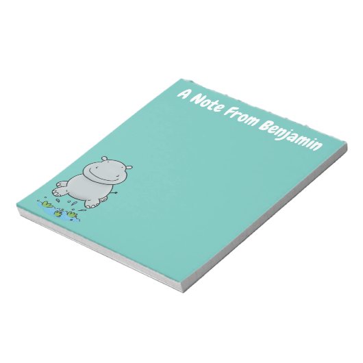 Cute hippo springende cartoon illustratie notitieblok (Linkerzijde)
