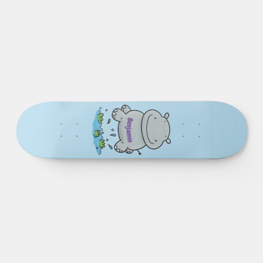 Cute hippo springende cartoon illustratie persoonlijk skateboard (Horizontaal)