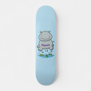 Cute hippo springende cartoon illustratie persoonlijk skateboard