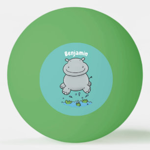Cute hippo springende cartoon illustratie pingpongbal