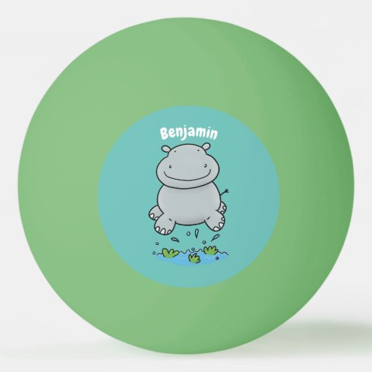 Cute hippo springende cartoon illustratie pingpongbal (Voorkant)