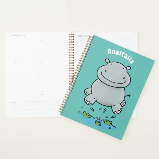 Cute hippo springende cartoon illustratie planner (Display)