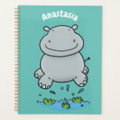 Cute hippo springende cartoon illustratie planner (Voorkant)