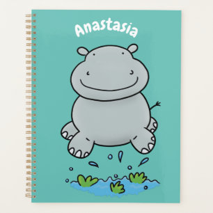 Cute hippo springende cartoon illustratie planner