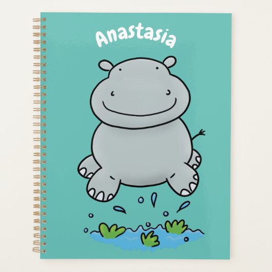 Cute hippo springende cartoon illustratie planner (Voorkant)