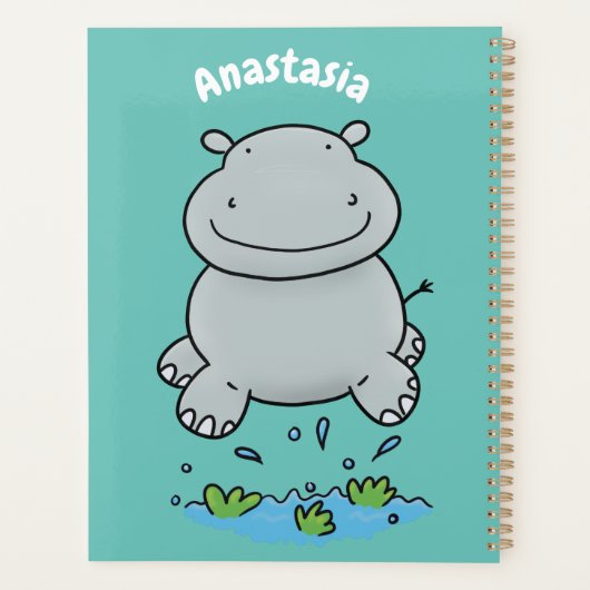Cute hippo springende cartoon illustratie planner (Achterkant)