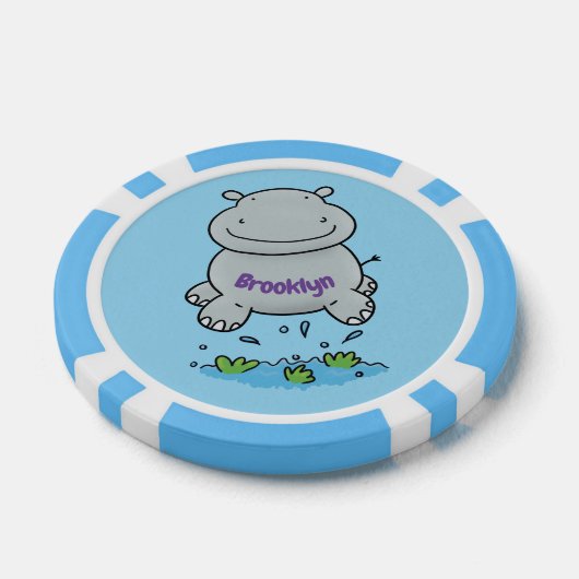 Cute hippo springende cartoon illustratie poker chips (Enkel)