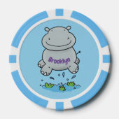 Cute hippo springende cartoon illustratie poker chips (Voorkant)