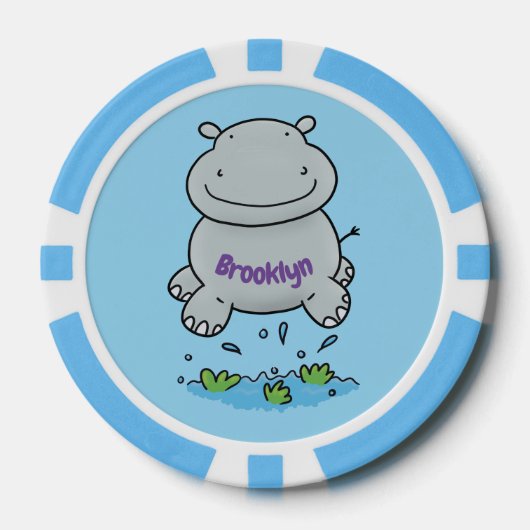 Cute hippo springende cartoon illustratie poker chips (Voorkant)