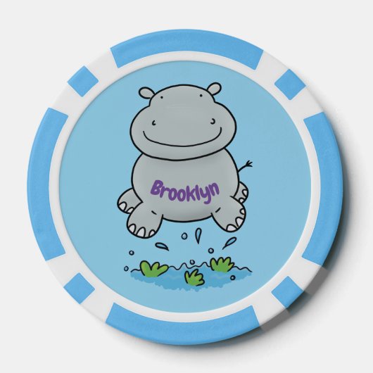 Cute hippo springende cartoon illustratie poker chips (Achterkant)