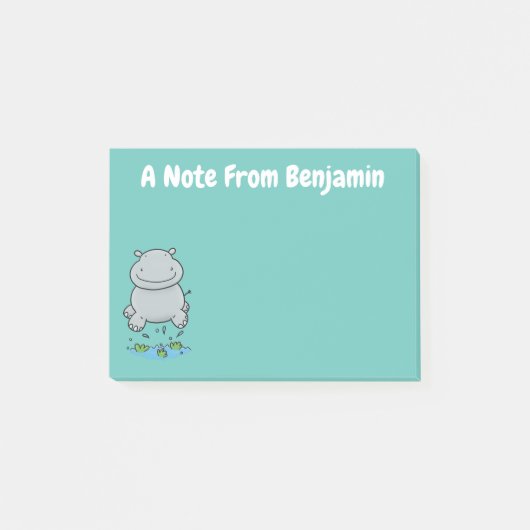 Cute hippo springende cartoon illustratie post-it® notes (Voorkant)