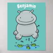 Cute hippo springende cartoon illustratie poster (Voorkant)