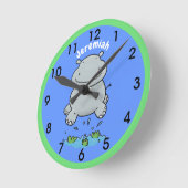 Cute hippo springende cartoon illustratie ronde klok (Hoek)