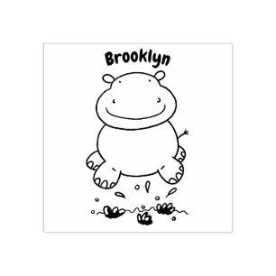 Cute hippo springende cartoon illustratie rubberstempel