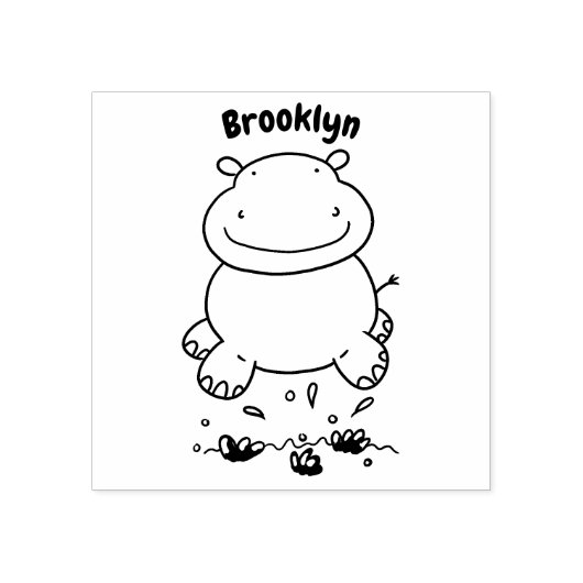 Cute hippo springende cartoon illustratie rubberstempel (Afrduk)