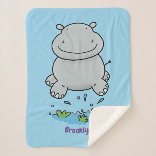 Cute hippo springende cartoon illustratie sherpa deken (Voorkant)