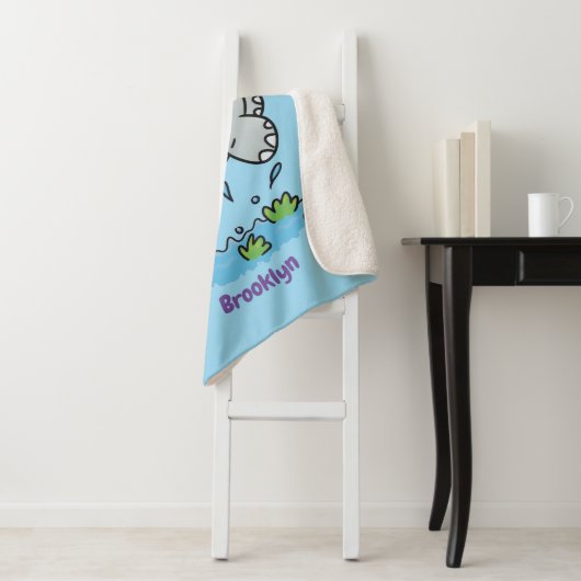 Cute hippo springende cartoon illustratie sherpa deken (In situ)