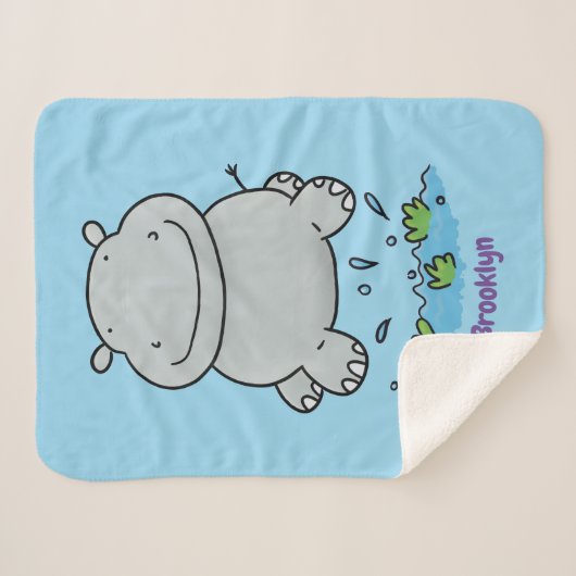 Cute hippo springende cartoon illustratie sherpa deken (Voorkant (horizontaal))