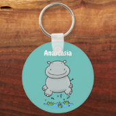 Cute hippo springende cartoon illustratie sleutelhanger (Voorkant)