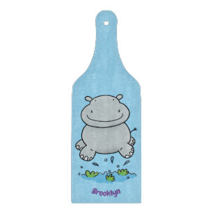 Cute hippo springende cartoon illustratie snijplank