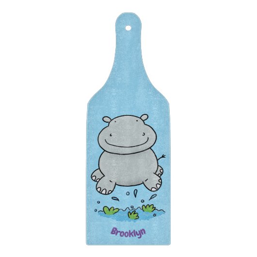 Cute hippo springende cartoon illustratie snijplank (Voorkant)