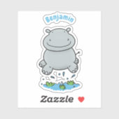 Cute hippo springende cartoon illustratie sticker (Vel)