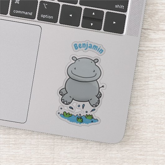 Cute hippo springende cartoon illustratie sticker (Detail)