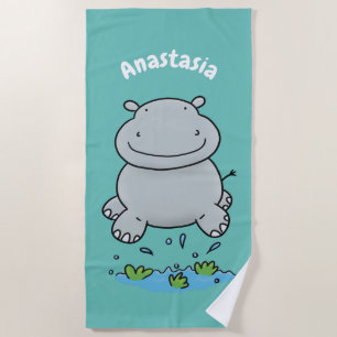 Cute hippo springende cartoon illustratie strandlaken