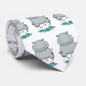 Cute hippo springende cartoon illustratie stropdas (Opgerold)