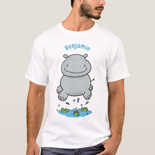 Cute hippo springende cartoon illustratie t-shirt (Voorkant)
