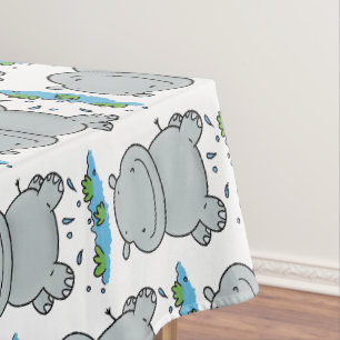Cute hippo springende cartoon illustratie tafelkleed