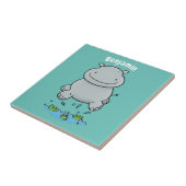 Cute hippo springende cartoon illustratie tegeltje (Zijkant)