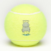 Cute hippo springende cartoon illustratie tennisballen (Achterkant)