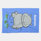 Cute hippo springende cartoon illustratie theedoek (Horizontaal)