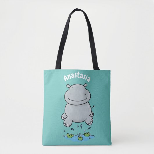 Cute hippo springende cartoon illustratie tote bag (Voorkant)