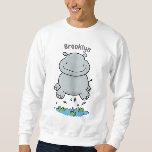 Cute hippo springende cartoon illustratie trui (Voorkant)