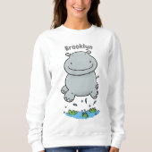 Cute hippo springende cartoon illustratie trui (Voorkant)