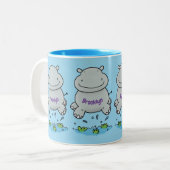 Cute hippo springende cartoon illustratie tweekleurige koffiemok (Voorkant links)