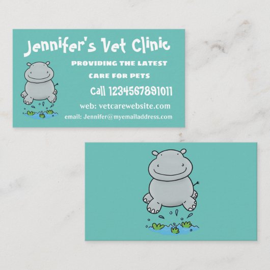 Cute hippo springende cartoon illustratie visitekaartje (Voorkant / Achterkant)