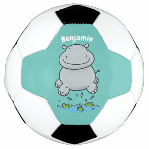 Cute hippo springende cartoon illustratie voetbal